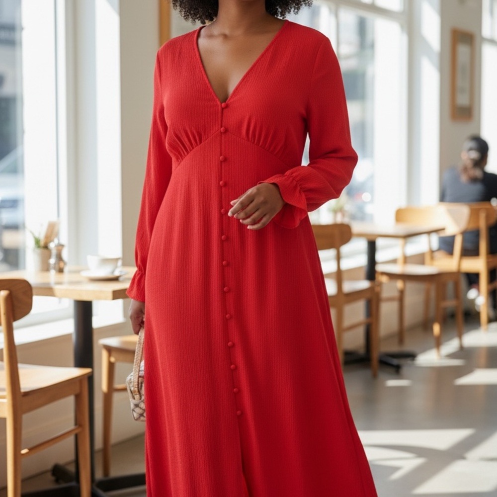 ASOS Vibrant Red Long Sleeve Dress